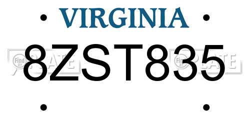 8ZST835 Virginia License Plate