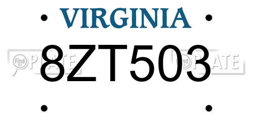 8ZT503 Virginia License Plate