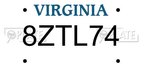 8ZTL74 Virginia License Plate