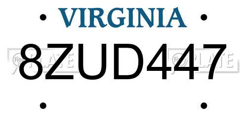 8ZUD447 Virginia License Plate