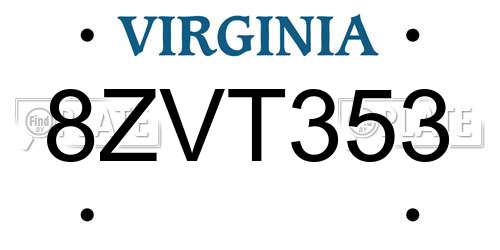 8ZVT353 Virginia License Plate