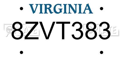 8ZVT383 Virginia License Plate