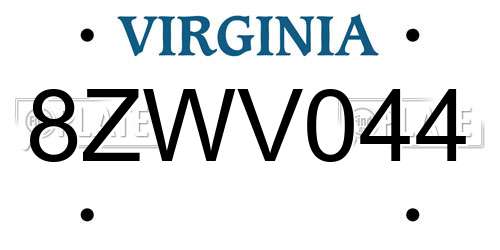 8ZWV044 Virginia License Plate