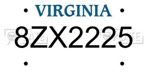 8ZX2225 Virginia License Plate