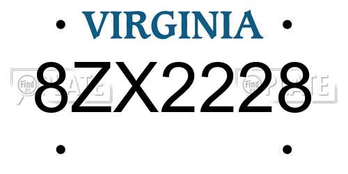 8ZX2228 Virginia License Plate
