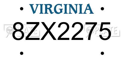 8ZX2275 Virginia License Plate