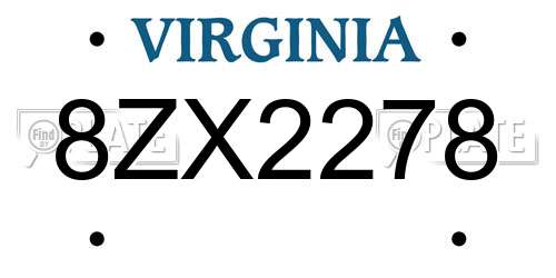 8ZX2278 Virginia License Plate