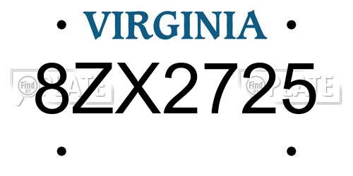 8ZX2725 Virginia License Plate