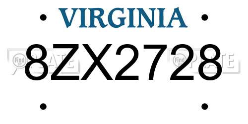 8ZX2728 Virginia License Plate
