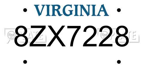 8ZX7228 Virginia License Plate