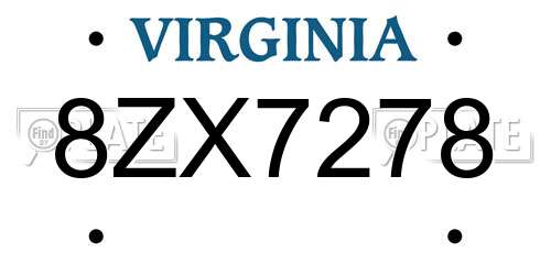8ZX7278 Virginia License Plate