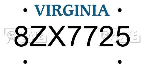 8ZX7725 Virginia License Plate