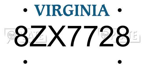 8ZX7728 Virginia License Plate