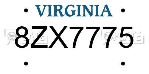 8ZX7775 Virginia License Plate