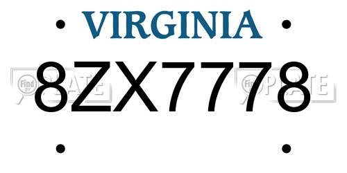 8ZX7778 Virginia License Plate