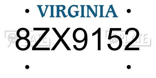 8ZX9152 Virginia License Plate