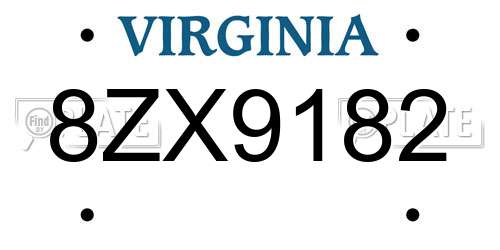 8ZX9182 Virginia License Plate