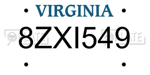 8ZXI549 Virginia License Plate