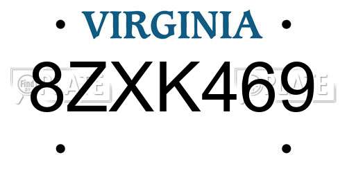 8ZXK469 Virginia License Plate