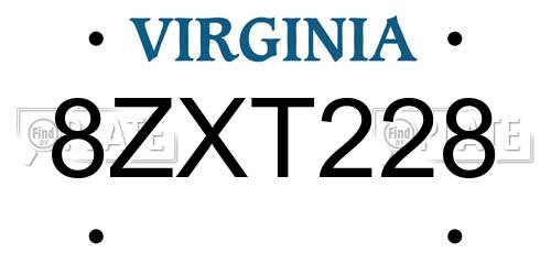 8ZXT228 Virginia License Plate