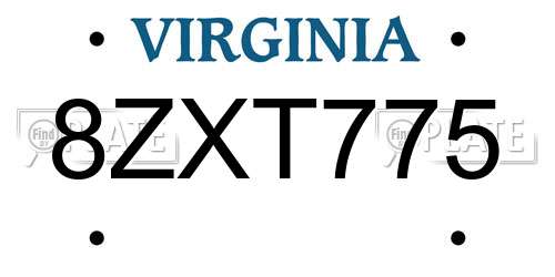 8ZXT775 Virginia License Plate