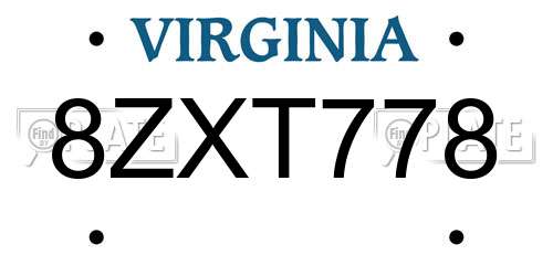 8ZXT778 Virginia License Plate