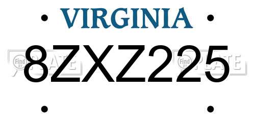 8ZXZ225 Virginia License Plate