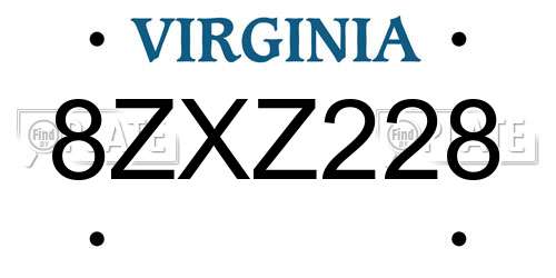 8ZXZ228 Virginia License Plate