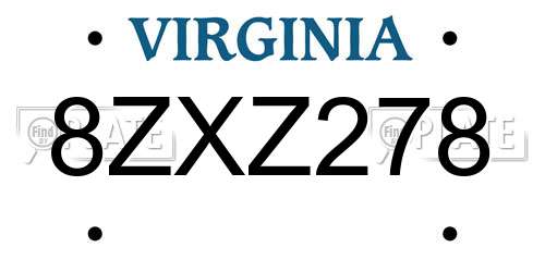 8ZXZ278 Virginia License Plate