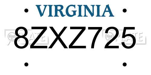 8ZXZ725 Virginia License Plate