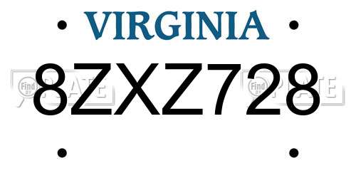 8ZXZ728 Virginia License Plate