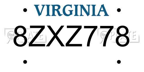 8ZXZ778 Virginia License Plate
