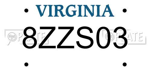 8ZZS03 Virginia License Plate
