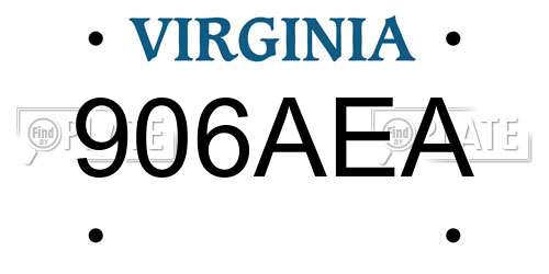 906AEA Virginia License Plate