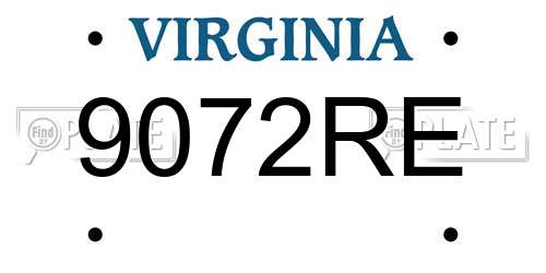 9072RE Virginia License Plate