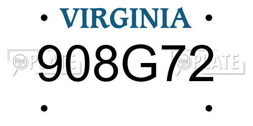 908G72 Virginia License Plate