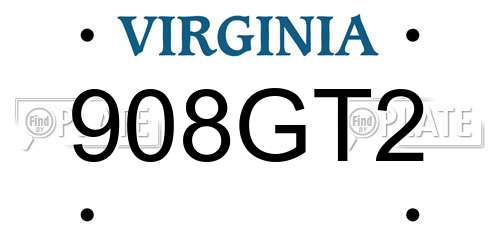 908GT2 Virginia License Plate