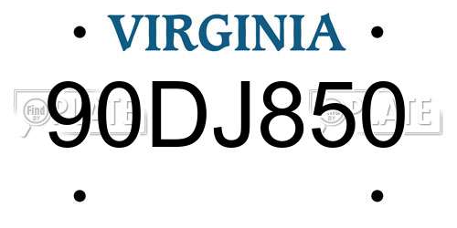90DJ850 Virginia License Plate