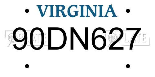 90DN627 Virginia License Plate