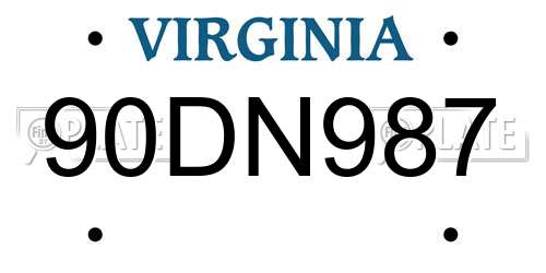 90DN987 Virginia License Plate