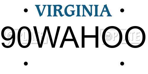 90WAHOO Virginia License Plate