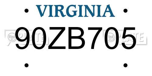 90ZB705 Virginia License Plate