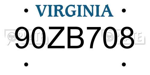 90ZB708 Virginia License Plate