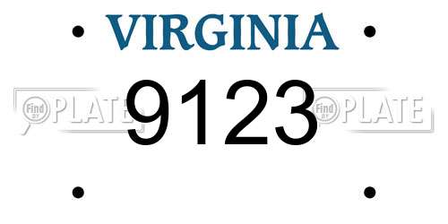 9123 Virginia License Plate