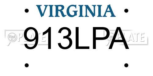 913LPA Virginia License Plate