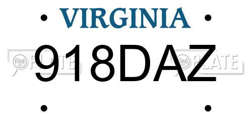 918DAZ Virginia License Plate