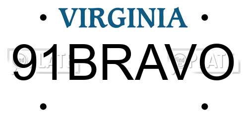 91BRAVO Virginia License Plate