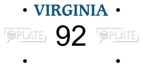 92 Virginia License Plate