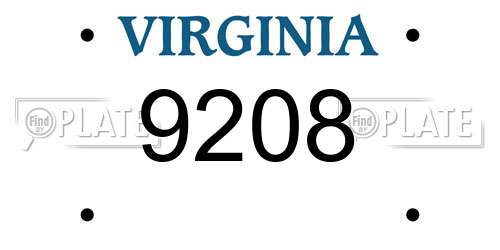 9208 Virginia License Plate
