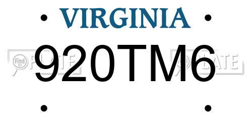 920TM6 Virginia License Plate